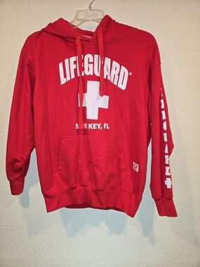 Red 'Lifeguard' Hoodie with White Lettering Size MEDIUM